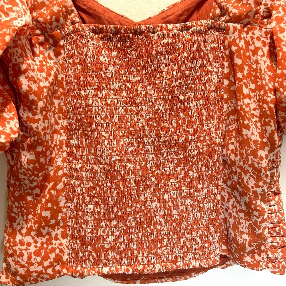 Abercrombie & Fitch Orange White Puff Sleeve Sweetheart Babydoll Top - Medium